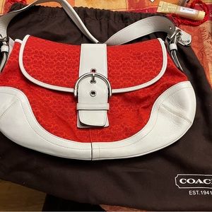 COACH Signature Red/White Mini Hobo Purse with dust bag